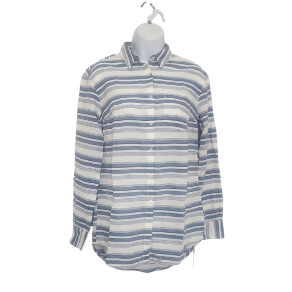 A New Day Womens Striped Tunic Button Down Shirt Oversized XS Blue White Pocket. - Picture 3 of 11